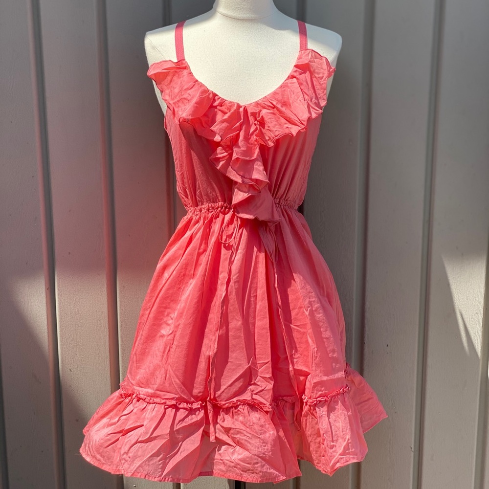 Coral Country Ruffle Dress w/ Cross Back